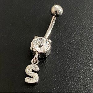 Initial “S” CZ Belly Button Ring / Navel Piercing